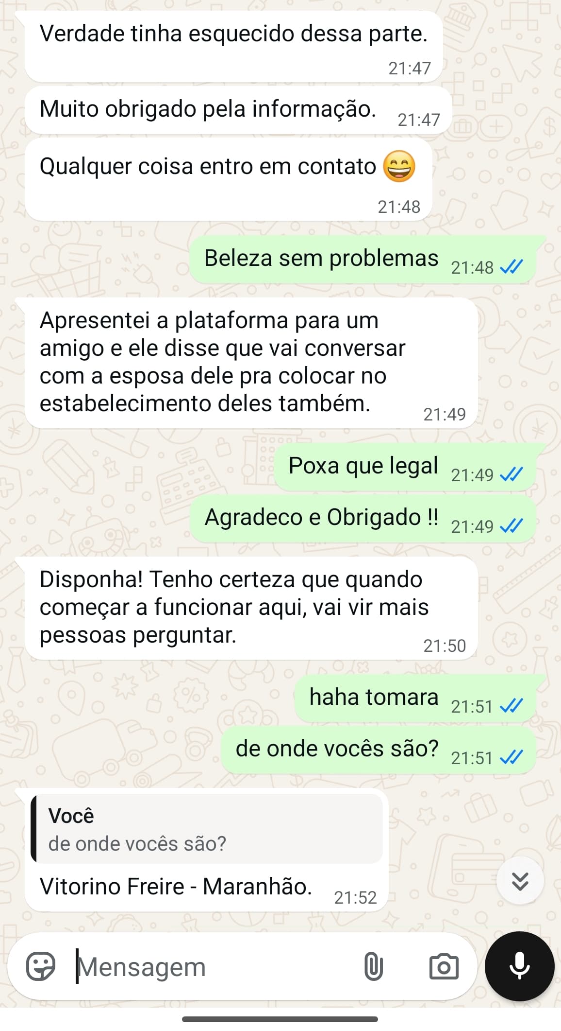 Elogio de cliente no WhatsApp