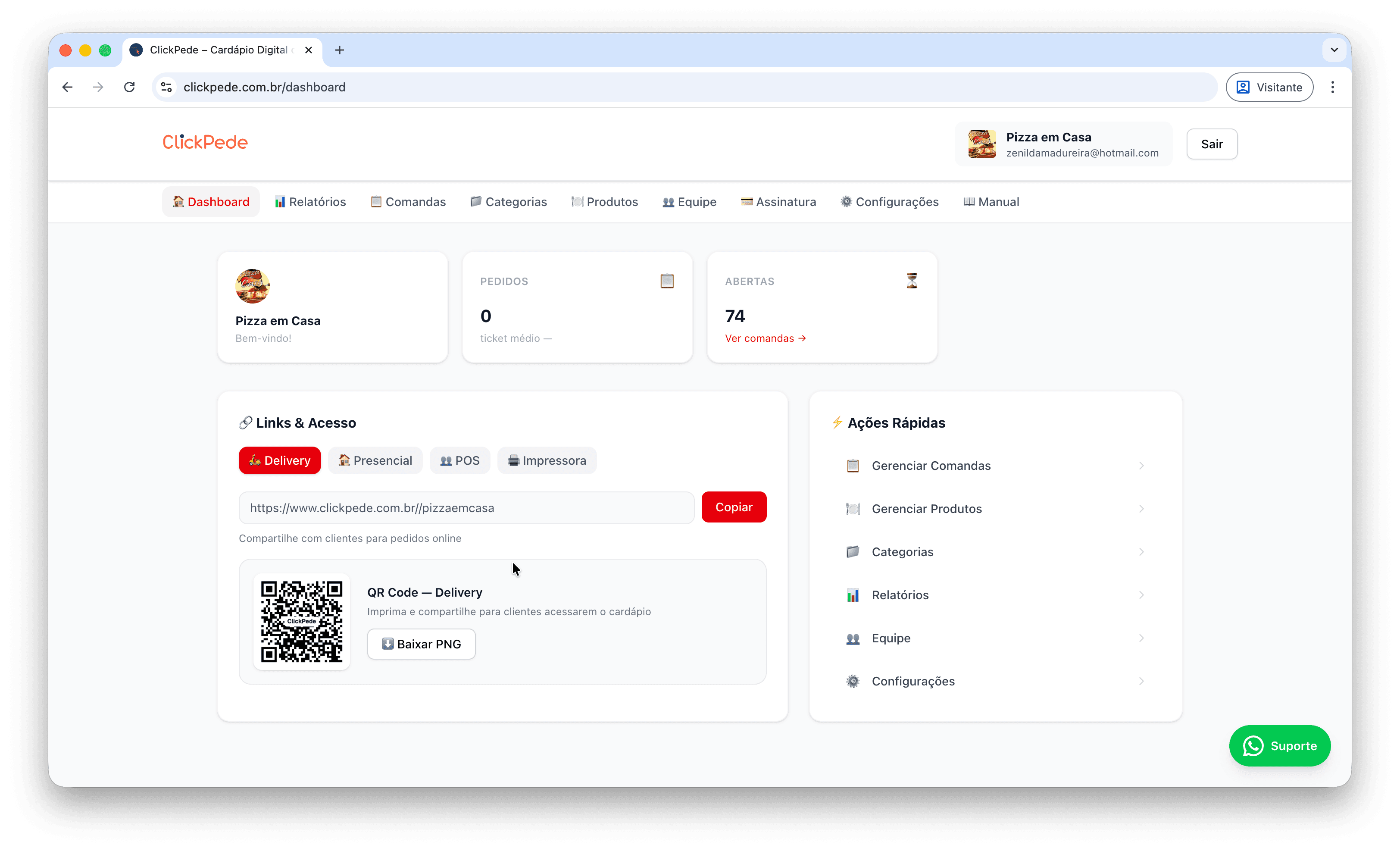Tela inicial da plataforma