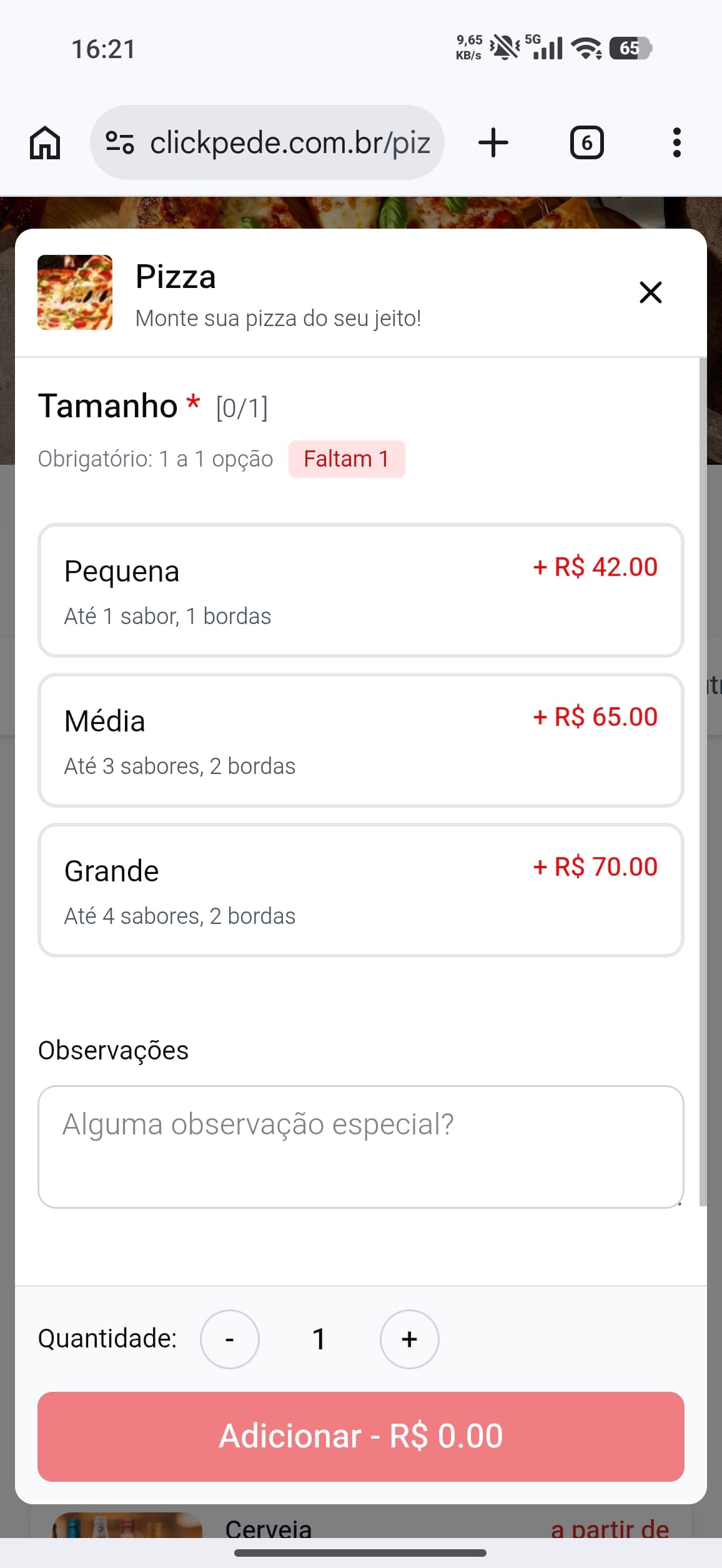 Seleção de Tamanhos